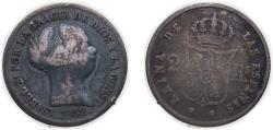 World Coins - Spain Kingdom 1852 2 Reales - Isabel II Silver (.900) Seville Mint 2.41g VF KM 599.3