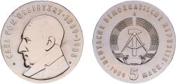 World Coins - Germany German Democratic Republic Democratic republic 1989 A 5 Mark (Carl von Ossietzky) Nickel brass Berlin Mint (50400) 12.11g UNC KM 131