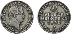 World Coins - Germany Kingdom of Prussia 1850 A 2½ Silbergroschen - Frederick William IV Billon (.375 silver) Berlin Mint (2697844) 3.16g XF  AKS 83 Old/Mue 2 319 Jaeg 9 Pr 67 KM 444 Neum 13