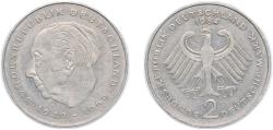 World Coins - Germany Federal Republic of Germany 1984 J 2 Deutsche Mark (Theodor Heuss) Copper-nickel clad nickel (Cladding: 75% Copper, 25% Nickel; Core: 100% Nickel) Hamburgische Münze Mint