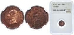 World Coins - Spain Kingdom 1912 PCV 1 Centimo - Alfonso XIII (5th portrait) Bronze (95% copper, 4% tin, 1% zinc) Royal Mint of Spain (2109000) 1g NGC MS 64  KM 731