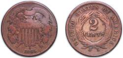 Us Coins - United States Federal republic 1865 2 Cents "Union Shield" Bronze Philadelphia Mint (13640000) 6.02g VF KM 94