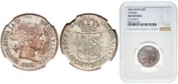 World Coins - Spain Kingdom 1866 40 Centimos de Escudo - Isabel II Silver (.810) Madrid Mint 5.2g NGC AU Cleaned KM 628.2 Cal 338 Aureo 501