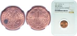 World Coins - Austria Empire 1891 1 Kreuzer (Larger eagle) Copper Vienna Mint (23849000) 3.3g NGC UNC  KM 2187