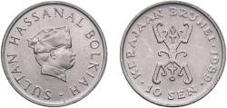 World Coins - Brunei Darussalam 1989 10 Sen - Hassanal Bolkiah (1st portrait; w/o numeral 'I' in title) Copper-nickel (75% Copper, 25% Nickel) Royal Mint (1000000) 2.83g UNC  KM 17 Schön 20