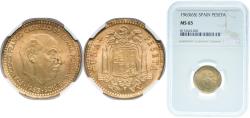 World Coins - Spain Nationalist Government 1963 * 19-65 1 Peseta - Francisco Franco (1st portrait) Aluminium bronze (92.5% copper, 7.5% aluminium) (70000000) NGC MS 65  KM 775 Schön 28