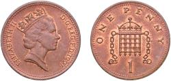 World Coins - Great Britain United Kingdom Kingdom of England 1991 1 Penny - Elizabeth II (3rd portrait; non-magnetic) Bronze Royal Mint (206457600) 3.46g AU  KM 935 Sp B3