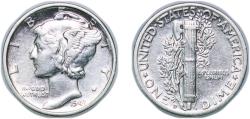 Us Coins - United States Federal republic 1941 D 1 Dime "Mercury Dime" Silver (.900) United States Mint of Denver, (45634000) 2.49g AU KM 140 Schön 133