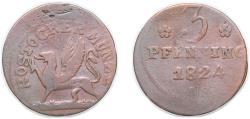 World Coins - Germany City of Rostock German states 1824 AS 3 Pfenning Copper 2.6g VF KM 136 C 10