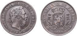 World Coins - Spain Kingdom 1875 OT 10 Centimos - Carlos VII (pretender) Bronze (95% copper, 4% tin, 1% zinc) Oñate Mint (100000) 9.79g XF Cal 8 Aureo 5