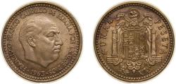 World Coins - Spain Kingdom 1963 *67 1 Peseta - Francisco Franco (1st portrait) Aluminium-bronze (92.5% copper, 7.5% aluminum) Madrid Mint (11300000) 3.5g UNC KM775 Schön28.1