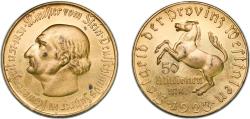 World Coins - Germany Prussian province of Westphalia Weimar Republic 1923 50 millions Mark - Westfalen (Freiherr vom Stein) Gold plated tombac 32.87g UNC Funck 645.12A Funck 645.12B J N23a Men