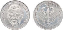 World Coins - Germany Federal Republic of Germany 1997 F 2 Deutsche Mark (Ludwig Erhard) Copper-nickel clad nickel Staatliche Münze Baden-Württemberg Mint (70000) 7g UNC KM 170 J 445 Schön 167