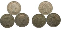 World Coins - Great Britain United Kingdom Elizabeth II 1956-1958 ½ Crown 3 Lots, 1st portrait
