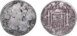 World Coins - Mexico Spanish colony 1806 MoTH 8 Reales - Charles IV ¨月¨ Silver (.903) Mexico City Mint 26.7g VF Chopmarked KM 109