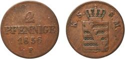 World Coins - Germany Kingdom of Saxony German states 1856 2 Pfennige - John Copper Dresden Mint (2181535) 3.22g VF  AKS 152 Jaeg 10 SW 80 KM 1185 Kahnt/Schön 139