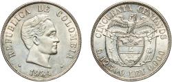 World Coins - Colombia Republic 1934 50 Centavos Original luster Silver (.900) (Copper .100) San Francisco Mint (10000000) 12.53g UNC  KM 274 Restrepo 416