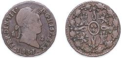 World Coins - Spain 1833 2 Maravedis - Fernando VII (Segovia) Copper 2.48g VF KM 487