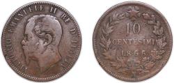 World Coins - Italy Italian states 1866 N 10 Centesimi - Victor Emmanuel II Bronze (Cu 96%, Sn 4%) Naples Mint (67650000) 10g VF KM 11