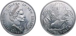 World Coins - New Zealand 1980 1 Dollar - Elizabeth II (Berry Portrait; Fantail Bird) Copper-nickel 27.1g UNC KM 49