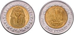 World Coins - Egypt Arab Republic of Egypt AH1431 (2010) 1 Pound  Bimetallic: brass plated steel centre in nickel plated steel ring Cairo Mint 8.54g UNC  KM 940a Schön 679a