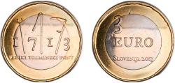 World Coins - Slovenia Republic 2013 3 Euros (Tolmin Peasant Revolt) Bimetallic: copper-nickel centre in nickel brass ring (178000) 15.07g BU  KM 108