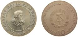 World Coins - Germany German Democratic Republic 1974 10 Mark (Caspar David Friedrich) Silver (.625) Berlin Mint (75000) 17g UNC KM 52 Schön 52 J 1553 AKS 61