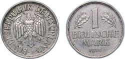 World Coins - Germany Federal Republic of Germany 1955 J 1 Deutsche Mark Copper-nickel (75% Copper, 25% Nickel) Hamburgische Münze Mint (5294000) 5.5g XF KM 110 J 385 Schön 108