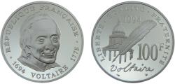 World Coins - France Fifth Republic 1994 100 Francs 300th Anniversary of Voltaire