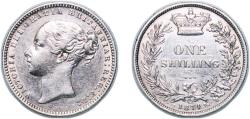 World Coins - Great Britain Kingdom 1874 1 Shilling - Victoria (1st portrait; 'Young Head') Silver (.925) (5503700) 5.7g AU KM 734 Sp 3902-7