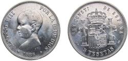 World Coins - Spain Kingdom 1888 *18-88 MPM 5 Pesetas - Alfonso XIII (1st portrait) Silver (.900) Madrid Mint (10643900) 24.69g XF Cleaned KM 689