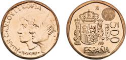 World Coins - Spain Kingdom 1999 M 500 Pesetas - Juan Carlos I Aluminium bronze (88.4% copper, 5% nickel, 5% aluminium, 1% iron, 0.6% manganese) Madrid Mint (2030000) 12g UNC  KM 924 Schön 69