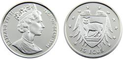 World Coins - Isle of Man Dependency of the British Crownlocated Elizabeth II 1994 PM 15 Ecus Manx cat within shield and wings