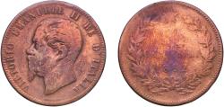 World Coins - Italy Kingdom 1862 10 Centesimi - Victor Emmanuel II Bronze (Cu 96%, Sn 4%) 9.5g F  KM 11