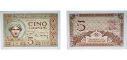 World Coins - Madagascar French colony ND (1937-1947) 5 Francs Paper (54000000) XF  P 35
