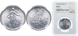 World Coins - France Fifth Republic 1960 5 Francs Silver (.835) (55082000) 12g NGC MS 63 KM 926 Gad 1789 770 Franc 2014 340 Schön 235