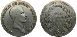 World Coins - Germany German states Kingdom of Prussia 1814A 1 Reichsthaler - Friedrich Wilhelm III Silver (.750) Berlin Mint 22.272g VF KM387 AKS11 Olding FR103, 114 Schr146 -169 J33
