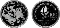 World Coins - France Fifth Republic 1991 100 Francs (Hockey) Silver (.900) (92029) 22.3g PF KM 993