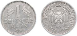 World Coins - Germany Federal Republic of Germany 1960 J 1 Deutsche Mark Copper-nickel Hamburgische Münze Mint (5612000) 5.5g XF KM 110 J 385 Schön 108