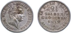 World Coins - Germany Kingdom of Prussia German states 1842 A 2½ Silbergroschen - Frederick William IV Billon (.375 silver) (8954288) 3.25g AU AKS 83 Old/Mue 2 319 Jaeg 9 Pr 67 KM 444 Neum 13