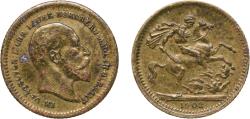 World Coins - Great Britain United Kingdom 1902 ½ Sovereign Imitation (Lauer) Brass 0.63g VF