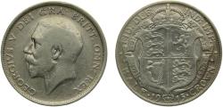 World Coins - Great Britain United Kingdom 1915 ½ Crown - George V (1st type) Silver (.925) 14.14g VF KM818.1 Sp4011