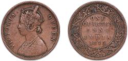 World Coins - India India - British 1875 ¼ Anna - Victoria ("VICTORIA QUEEN") Copper 6.36g XF KM 467