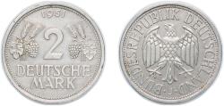 World Coins - Germany Federal Republic of Germany 1951 J 2 Deutsche Mark Copper-nickel Hamburgische Münze Mint (20104000) 7g AU KM 111 J 386 Schön 109