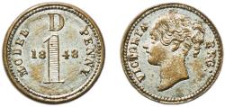 World Coins - Great Britain United Kingdom 1848 Model penny - D Victoria Brass 0.71g AU  Rogers 261