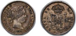 World Coins - Spain Kingdom 1860 1 Real - Isabel II Silver (.900) Madrid Mint 1.28g XF KM 606 Cal 401