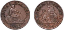 World Coins - Spain Kingdom 1870 OM 5 Centimos - Provisional Government Bronze (287381000) 4.8g XF KM 662 Cal 25