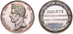 World Coins - France Kingdom 1827 Medal - Charles X, SOCIETE D'ENCOURAGEMENT POUR L'INDUSTRIE NATIONALE Silver 15.5g AU