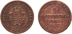 World Coins - Germany Kingdom of Saxony German states 1866 1 Pfennig - John Copper Dresden Mint (1129107) 1.43g VF  AKS 155 Jaeg 10 SW 121 KM 1216 Kahnt/Schön 166