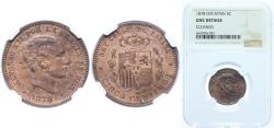 World Coins - Spain Kingdom 1878 OM 5 Centimos - Alfonso XII Bronze (95% copper, 4% tin, 1% zinc) Casa de la Moneda de Barcelona, La Seca (67954000) 5g NGC UNC KM 674 Cal 70